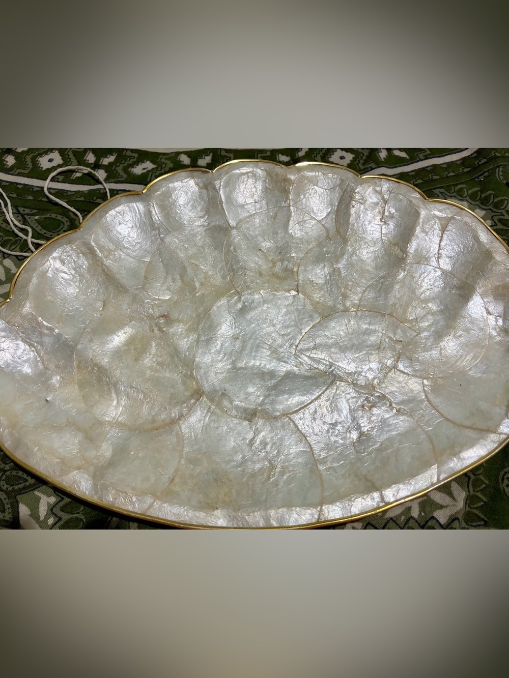Vintage MCM Capiz Shell Tray made in Philippines 1960-70s. Some wear shown. GUC